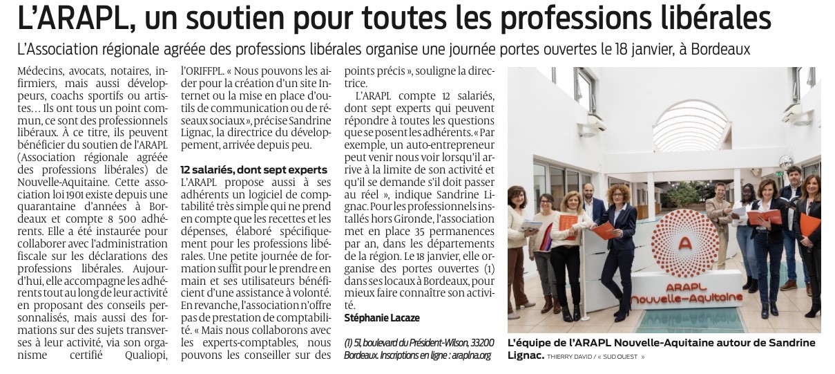 Article ARAPL NA dans Sud Ouest